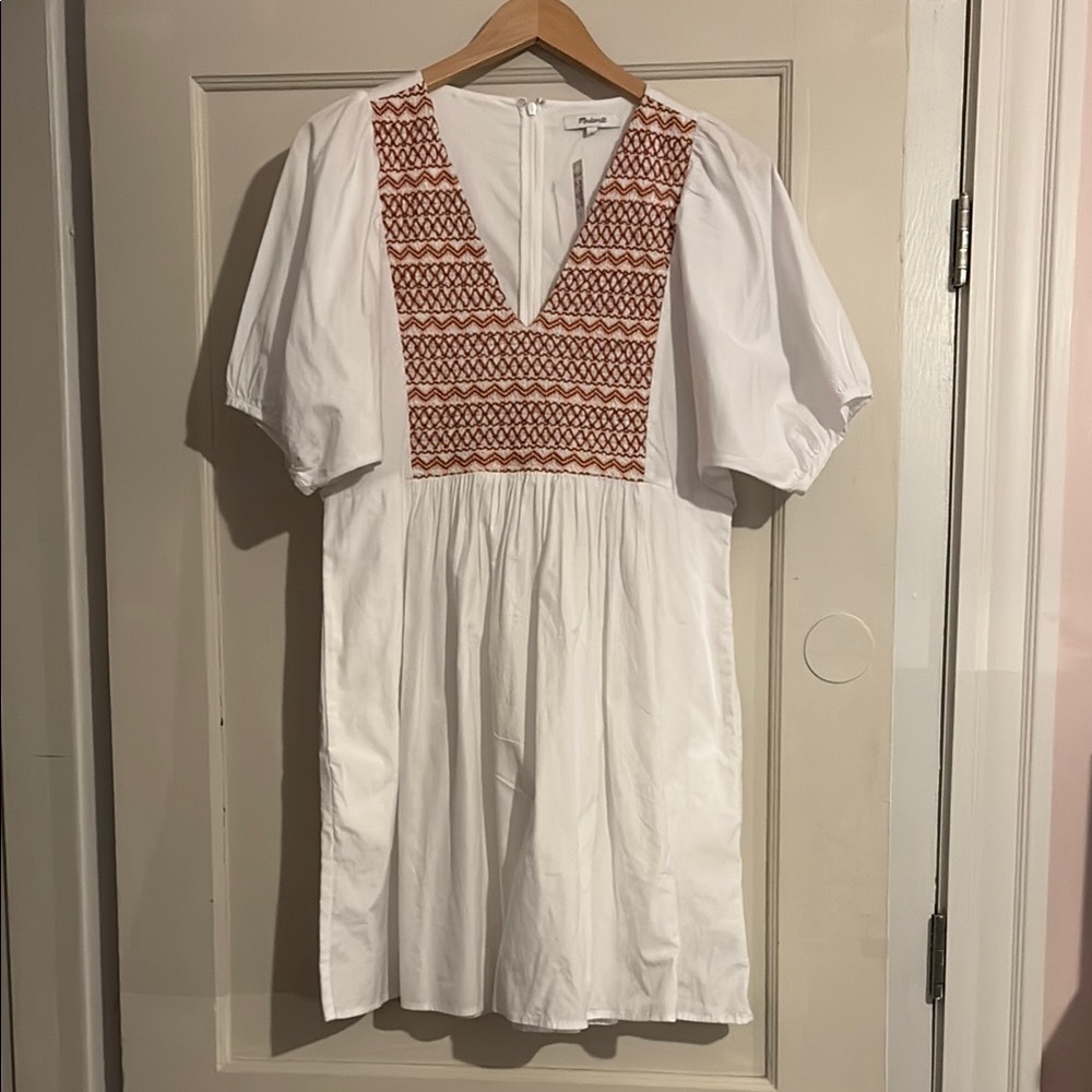 Madewell Dress with Red Embroidered V-Neck